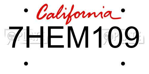 7HEM109 California License Plate