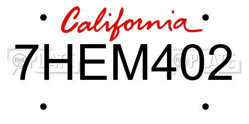 7HEM402 California License Plate