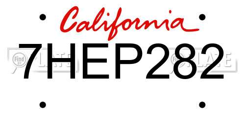 7HEP282 California License Plate