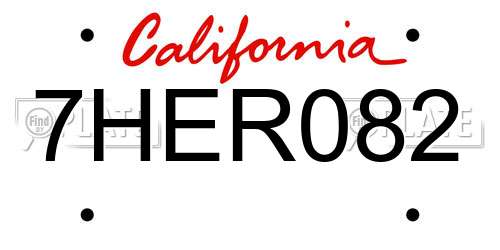7HER082 California License Plate