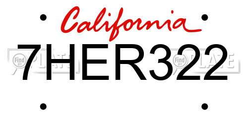 7HER322 California License Plate