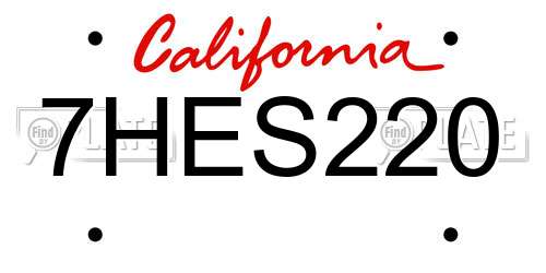 7HES220 California License Plate