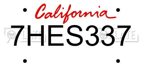 7HES337 California License Plate