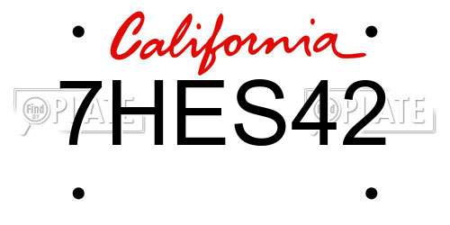 7HES42 California License Plate