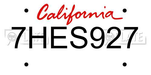 7HES927 California License Plate