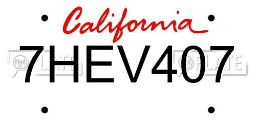 7HEV407 California License Plate