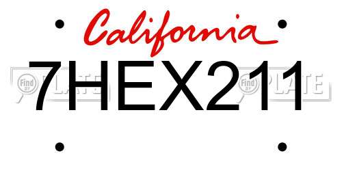 7HEX211 California License Plate