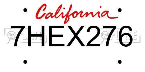 7HEX276 California License Plate