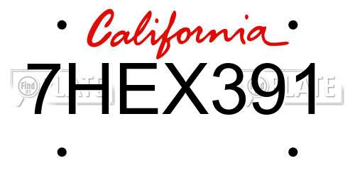 7HEX391 California License Plate