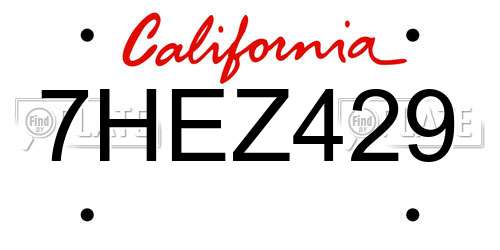 7HEZ429 California License Plate