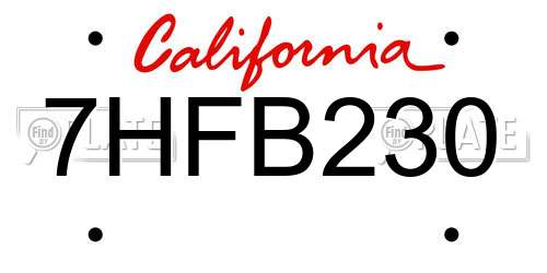 7HFB230 California License Plate