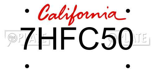 7HFC50 California License Plate
