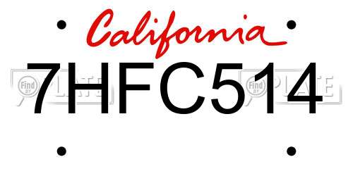 7HFC514 California License Plate