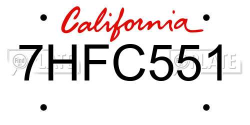 7HFC551 California License Plate