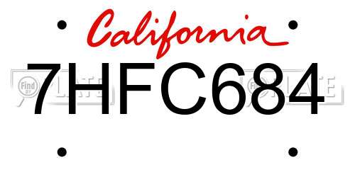 7HFC684 California License Plate