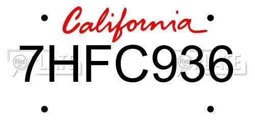 7HFC936 California License Plate