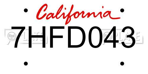 7HFD043 California License Plate