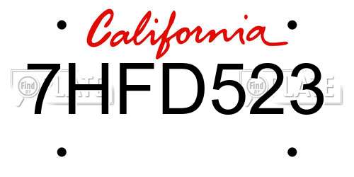 7HFD523 California License Plate