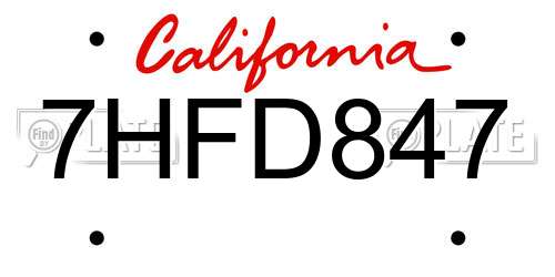7HFD847 California License Plate