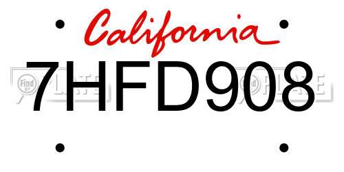 7HFD908 California License Plate