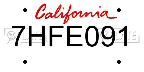 7HFE091 California License Plate