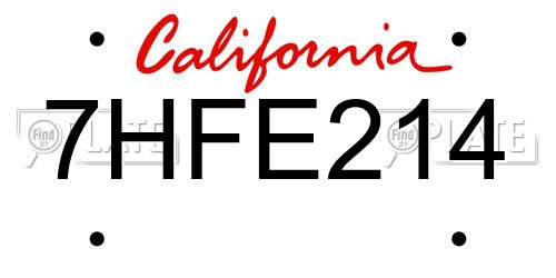 7HFE214 California License Plate