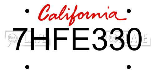 7HFE330 California License Plate