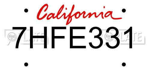 7HFE331 California License Plate