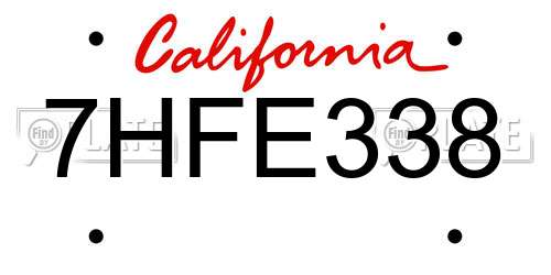 7HFE338 California License Plate