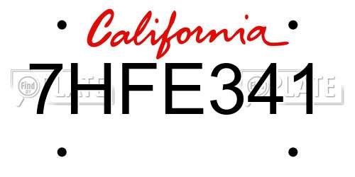 7HFE341 California License Plate