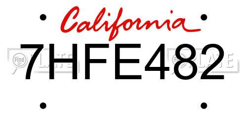 7HFE482 California License Plate