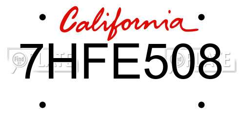 7HFE508 California License Plate