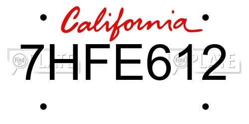 7HFE612 California License Plate