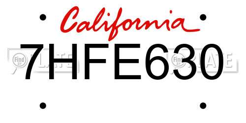 7HFE630 California License Plate