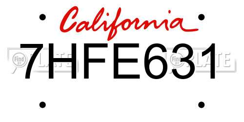 7HFE631 California License Plate