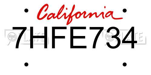7HFE734 California License Plate