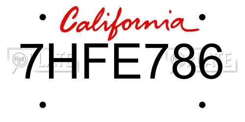 7HFE786 California License Plate