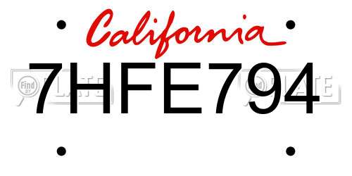 7HFE794 California License Plate
