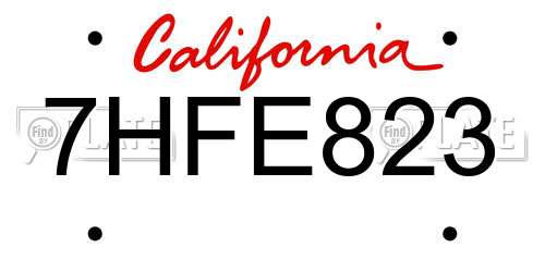 7HFE823 California License Plate