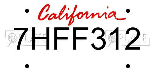 7HFF312 California License Plate
