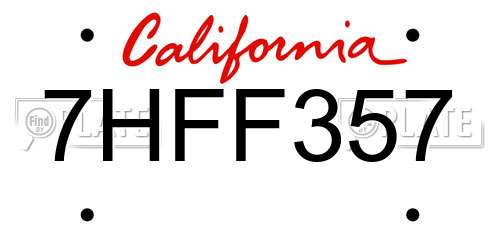 7HFF357 California License Plate