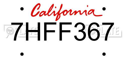7HFF367 California License Plate