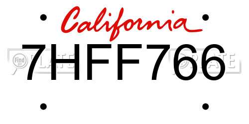 7HFF766 California License Plate