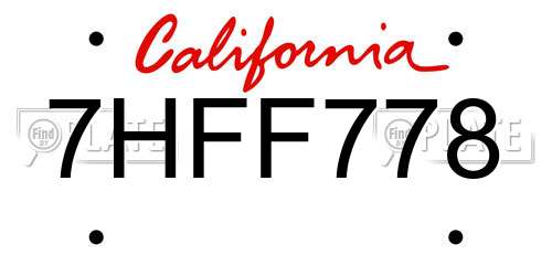 7HFF778 California License Plate