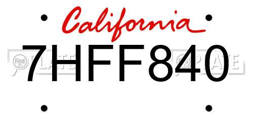 7HFF840 California License Plate