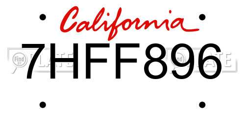 7HFF896 California License Plate