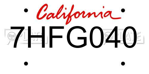 7HFG040 California License Plate