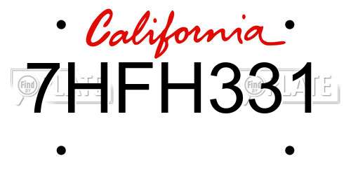 7HFH331 California License Plate