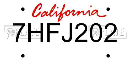 7HFJ202 California License Plate
