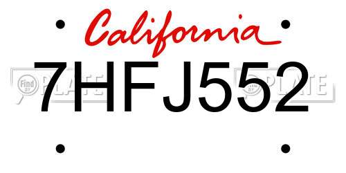 7HFJ552 California License Plate